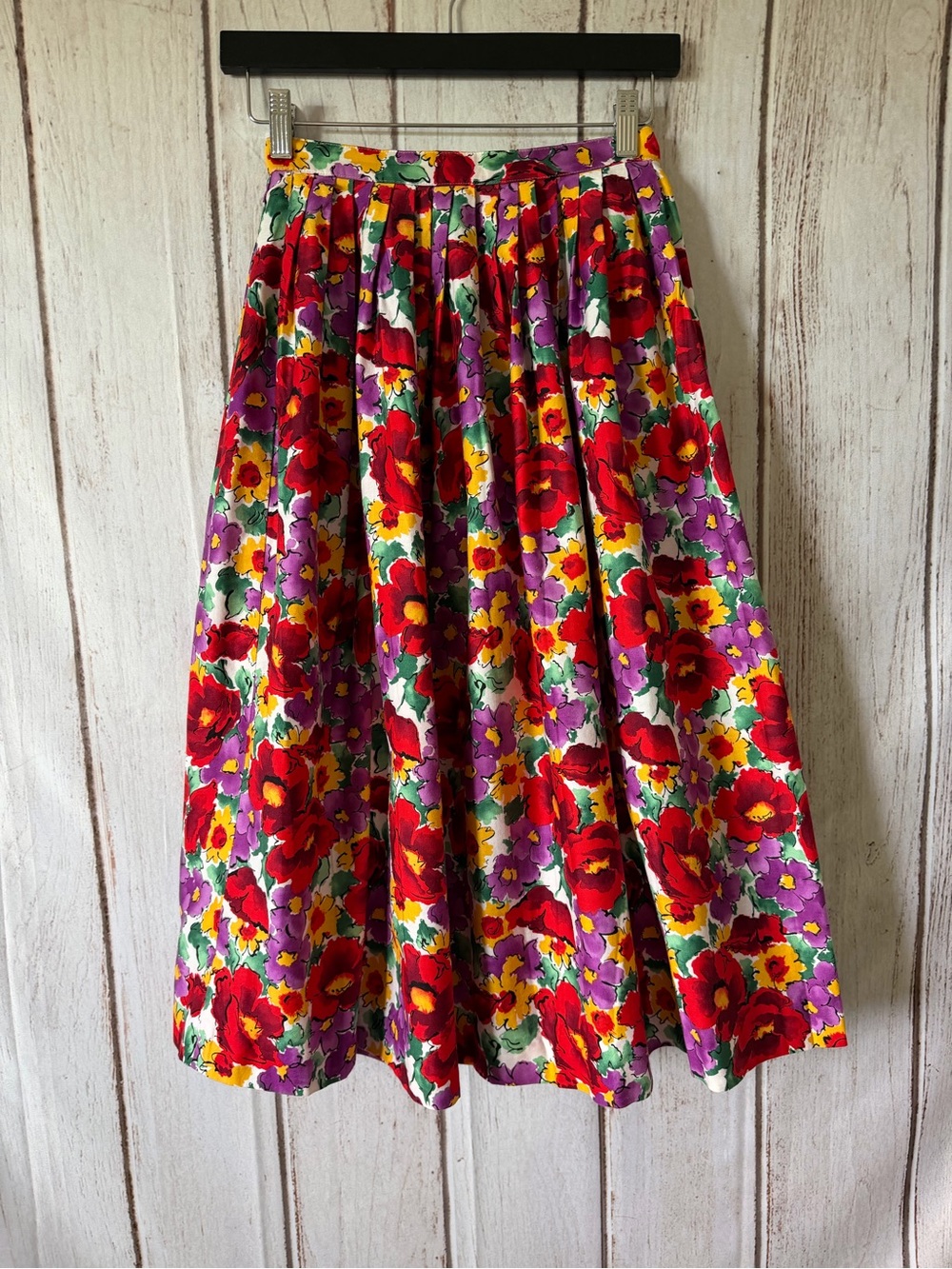 Vintage Evan-Picone Petites Watercolor Floral 100% Cotton Midi Skirt